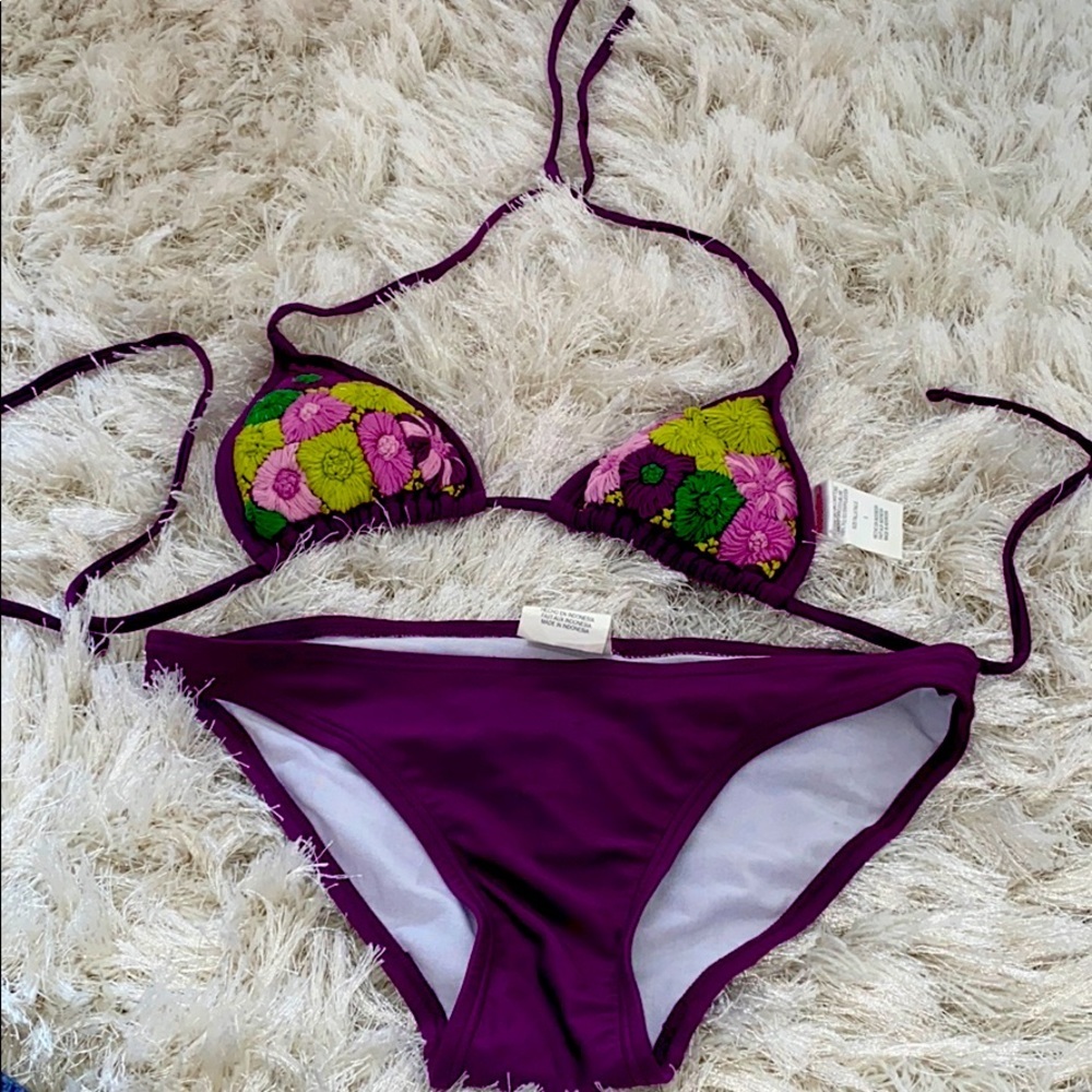 Floral crochet halter bikini